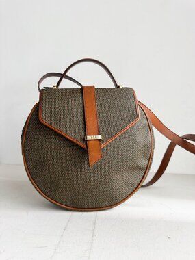 Vintage Yves Saint Laurent Coated Canvas Leather Trim Oval Hand/Crossbody